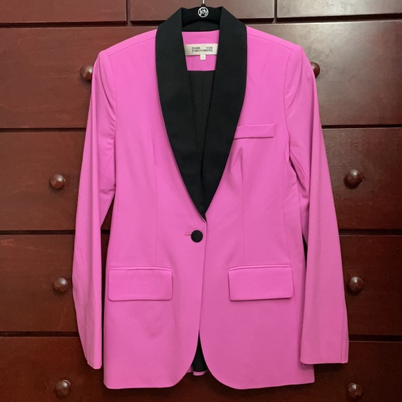 Diane von furstenberg Tommy crepe two tone blazer/jacket pink & black 0 - Picture 3 of 13